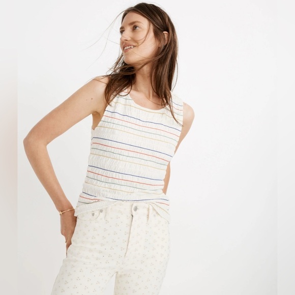 MADEWELL Texture & Thread Rainbow-Stitch Smocked Tank Top - Picture 1 of 8